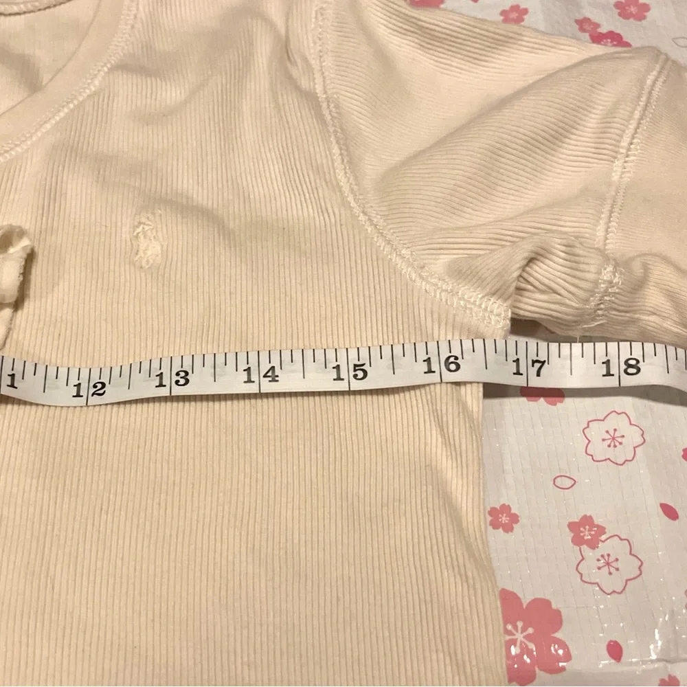 Ralph Lauren Girls Beige Ruffle Button Up Short Sleeve Blouse Size XL (Girls)